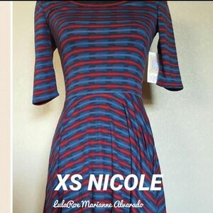 LulaRoe Nicole Dress - Red and Blue Striped